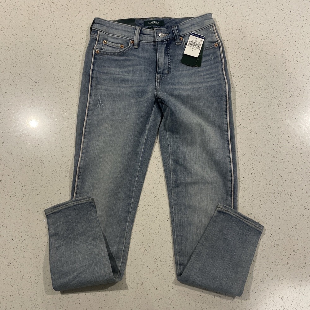 NWT Lauren Ralph Lauren Womens BLUE Premier Skinny Ankle Jeans, SIZE 0 26x28